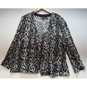 Alex Evenings Women's Cocktail Party Blouse Size 18 Black White Geo Long Sleeve